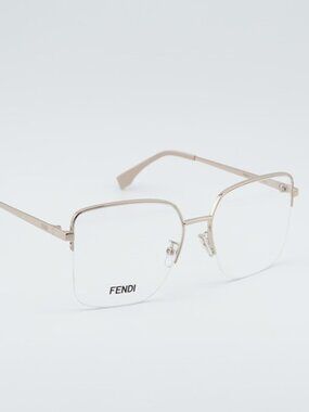 Fendi FE50091U 028 Semi Rim Eyeglasses Gold 56mm Square Frame
